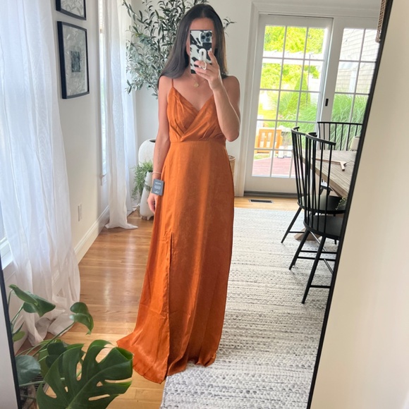 NWT Rust Orange Satin Maxi Dress - Picture 3 of 7